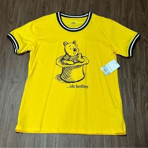 Disney Women’s Golden Yellow Cotton Winnie the Pooh “Oh Bother” Ringer Tee Small